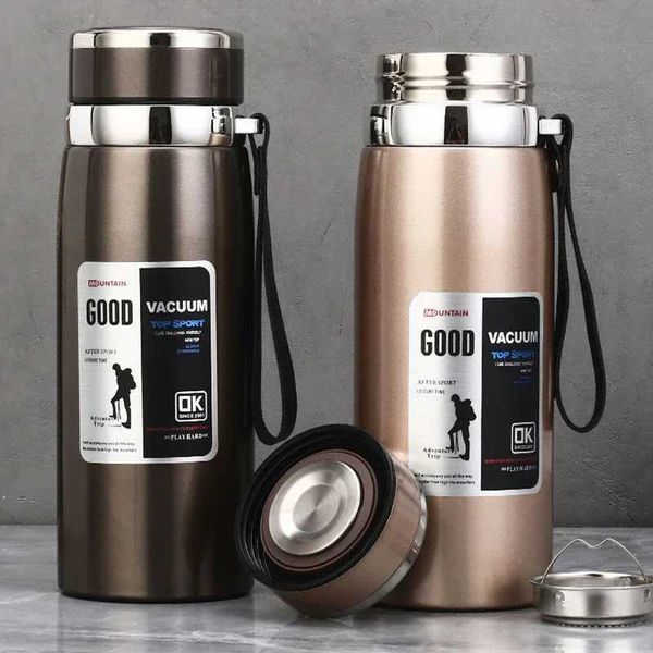 

Large capacity outdoor hot cup stainless steel 24-hour thermal cold protection 1000ml water bottle Y241114, Gray