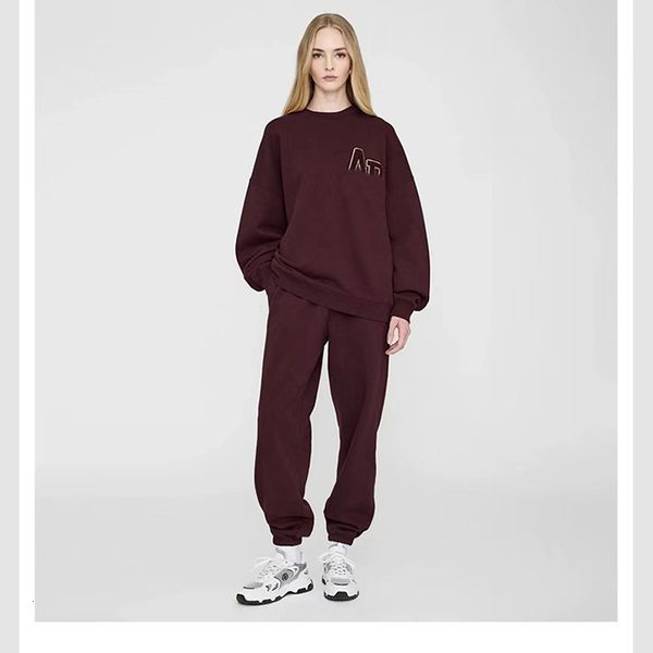 

24ss tn High Quality Designer Cotton Straight Pants Aloanime New Fashion Letter Embroidery Print Fleece Women Deep Wine Red Casual Hoodie Pullover Sweatshirt Suit, Lightyellow