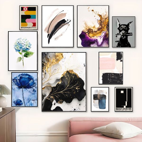 

3 pieces Wooden Framed Canvas Poster abstract geometric art, modern minimalist art,Creative Waterproof Canvas Posters, Bedroom, Office