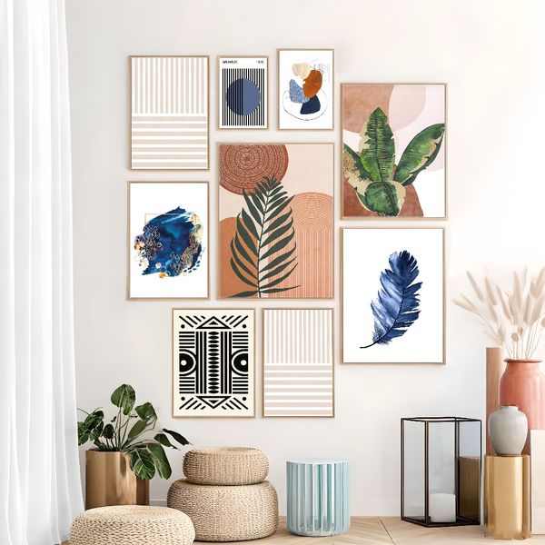 

3 Pieces Wooden Framed Canvas Poster - Modern Abstract Art, Waterproof Canvas Prints, Versatile Wall Decor for Bedroom, Office, Living Room, Cafe, Bar