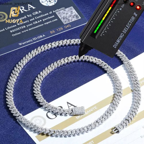 

NUOYA Hight Quality 6MM VVS Moissanite k Hip Hop Jewelry Women White Gold Sier Cuban Chain Necklace For Gift