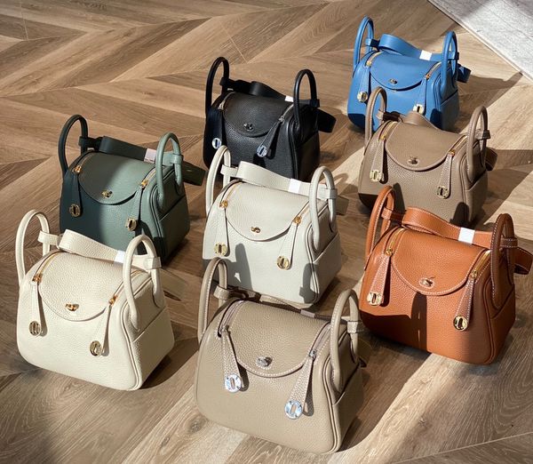 

Lazy High Luxury Elephant Grey Gold Button 26cm Clemence TC Leather Women Crossbody Bag Classic Silver Button Handbag, Blue