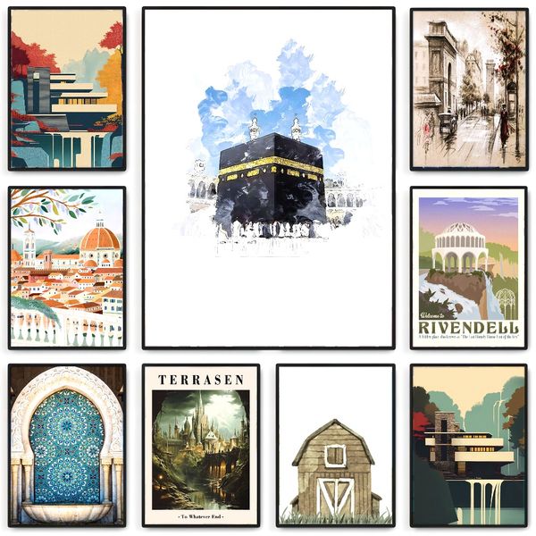 

3 pieces Wooden Framed Canvas Poster Farm Building Art, Creative Waterproof Canvas Posters, Bedroom, Office, Living Room, Cafe, Bar