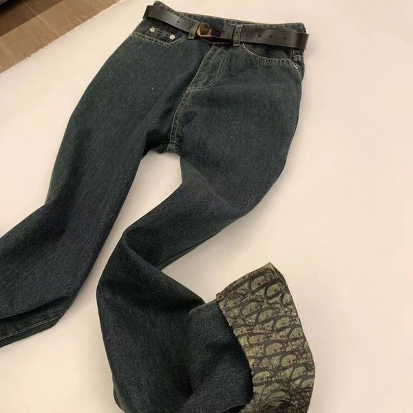 

Summer new splicing letters solid color loose high waist thin wide leg jeans pants pants female, Blue