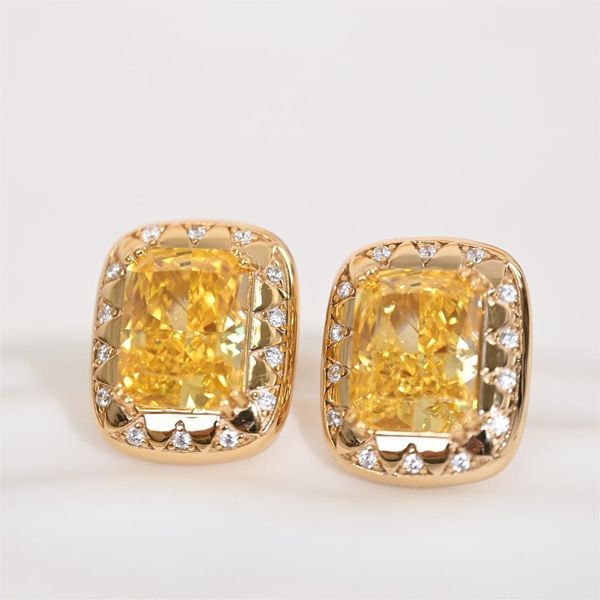 

s925 silver needle earrings for women yellow diamond sugar cube earrings 2024 new hot style temperament earrings light luxury high-end jewelry