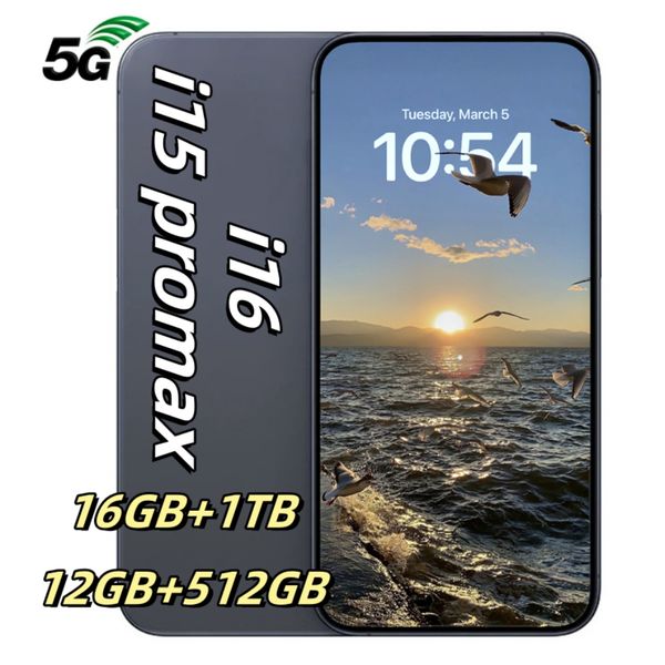 

i16 i15 Pro Max Smart Phones 16+1TB camera face unlock full smartphone 6.8-inch high-definition screen phone 5G dual SIM card USB-C High-end Customization, Black