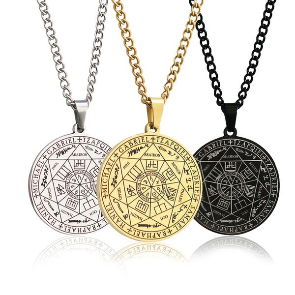 

Men's Stainless Steel Necklace Featuring Seven Archangel Charms & Magic Circle Pendant for Customization