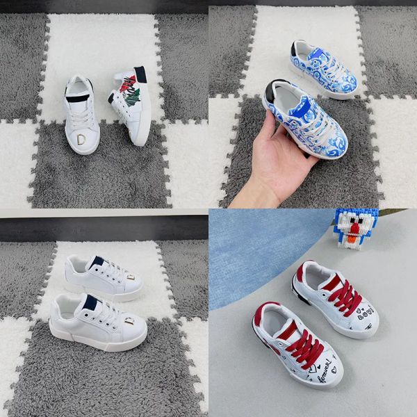 

Designer High Quality Brand Skateboard Shoes Kids Print Calf Leather Toddler Boys And Girls Graffiti Sneakers Portofino Outdoor Small W, White