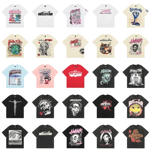 

hellstar shirt mens designer t shirt graphic tee Y2K Hipster Washed Fabric Street Graffiti Lettering Foil Print Vintage Coloeful Loose Fitting Hip hop Clothing, White a1
