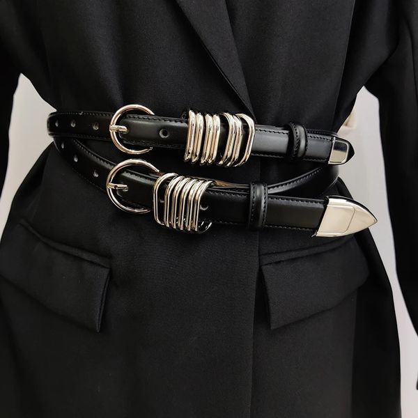 

Genuine Leather Belts For Women High Quality Heavy Punk Black Corset Belt Men Jeans Waistband Unisex 241116, 2cm