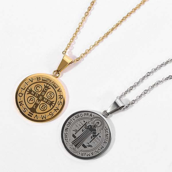 

Men's Stainless Steel Coin Pendant with Jesus Letters - Retro Titanium Steel Necklace