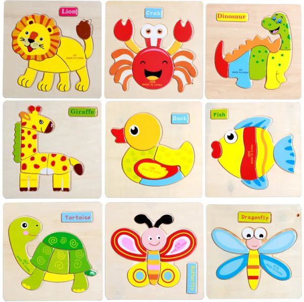

Cartoon Kids 3D Animal Wooden Puzzles 15*15cm Baby Infants Colorful Wood Jigsaw Intelligence Toys Educational Toy LL