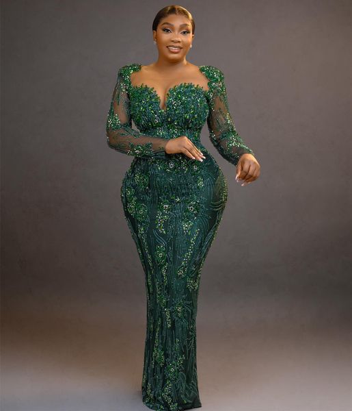 

2024 Aso Ebi Dark Green Mermaid Prom Dress Crystals Beaded Lace Evening Formal Party Second Reception 50th Birthday Engagement Gowns Dresses Robe De Soiree ZJ320, Silver