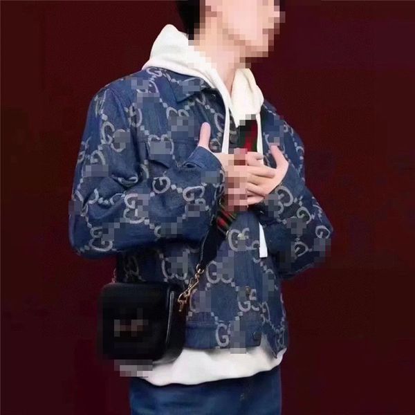 

Spring and summer new tide full printing old flower letters denim jacket men and women with the same paragraph loose versatile couple jacket, Blue