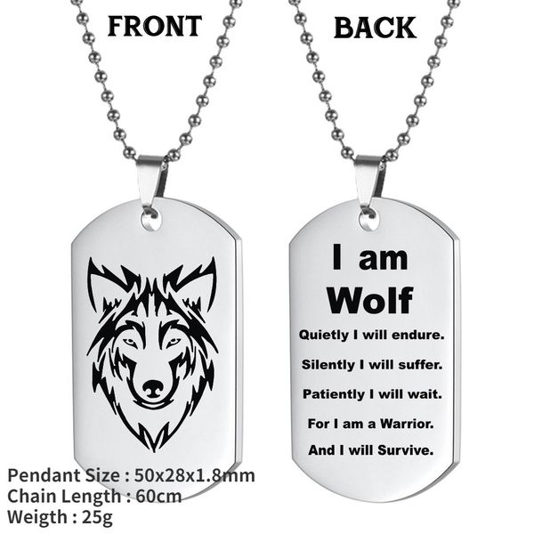 

Double-Sided Engraved Stainless Steel Wolf Head Pendant Necklace with Military Tag Keychain for Men