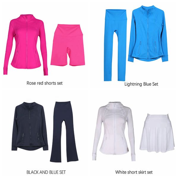 

Workout set Yoga sets Jacket Define Align High Waist Sports Suit close High waist Pants leggings flared pants Long Sleeve Running speed up Training Gym clothes, Shorts and jacket set 04