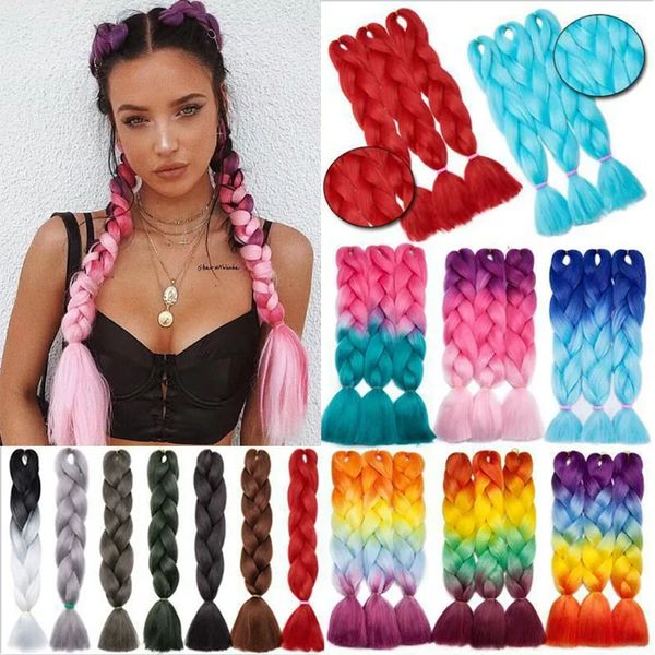 

Jumbo Braiding Rainbow Colors Extensions Fiber Mix Four Silky Colorful Twist Hair Braid Ponytail Colored Synthetic Braids for Girl's Pigtail, #27