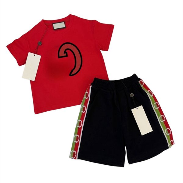 

New designer children's clothing set Summer Boys and Girls tracksuit Baby Baby short sleeve clothes for kids Size 90cm-150cm D03, Red