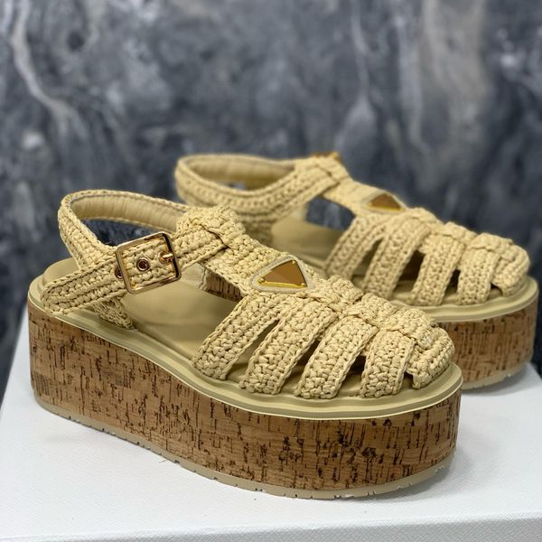 

Raffia Monolith Platform Gladiator rubber sandals Triangle crochet cage shoes women luxury designer Ankle-strap Chunky Luxe casual flats factory footwear16, Sky blue