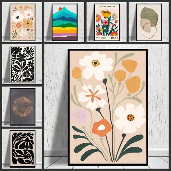 

Framed Set of 3 Painting Prints, Sunset mountains, landscape abstract, modern art, minimalist bohemian wall decor