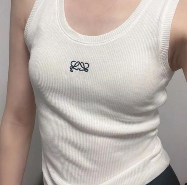 

Women Knits Top Designer Embroidery T Shirt Sleeveless Breathable Knitted Knits Tee Sport Top Tank Tops Vest Yoga Tees, Beige