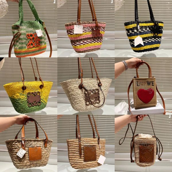 

Designer Basket Straw Bag Lowewes Loe Fashion Tote Bag Basket Straw Designer Hand Woven Cross Open Beach Handbag Ladies Summer Bag High Qual, Black