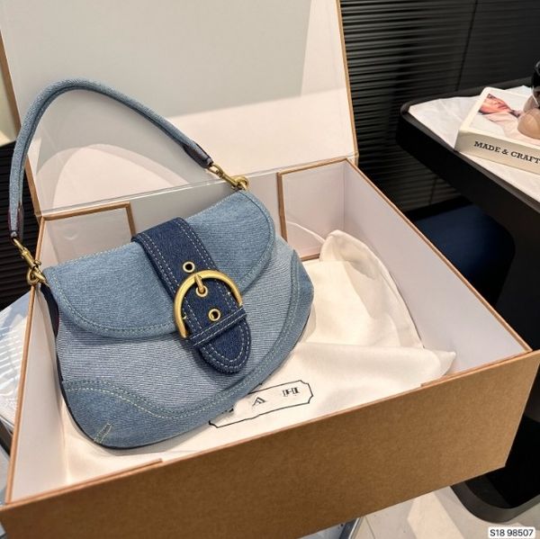 

Denim Shoulder Bags for Women Womens Subaxillary Design Advanced Texture Armpit Handbags Purses Crescent Saddle Bag, Blue