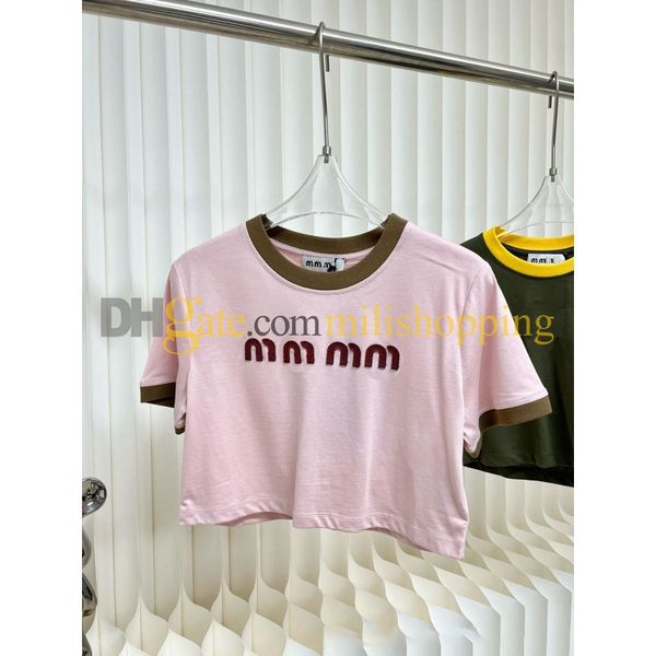 

Women's T-shirt Women's Tops fashion Color Collision Three-dimensional Embroidery Simple casual versatile Tops Size S-L, Pink