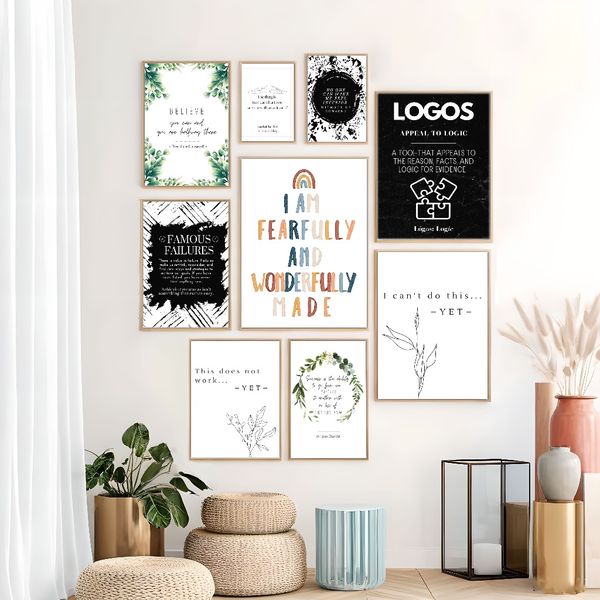 

3 pieces Wooden Framed Canvas Poster Simple, inspirational quotes art, Creative Waterproof Canvas Posters, Bedroom, Office, Living Room