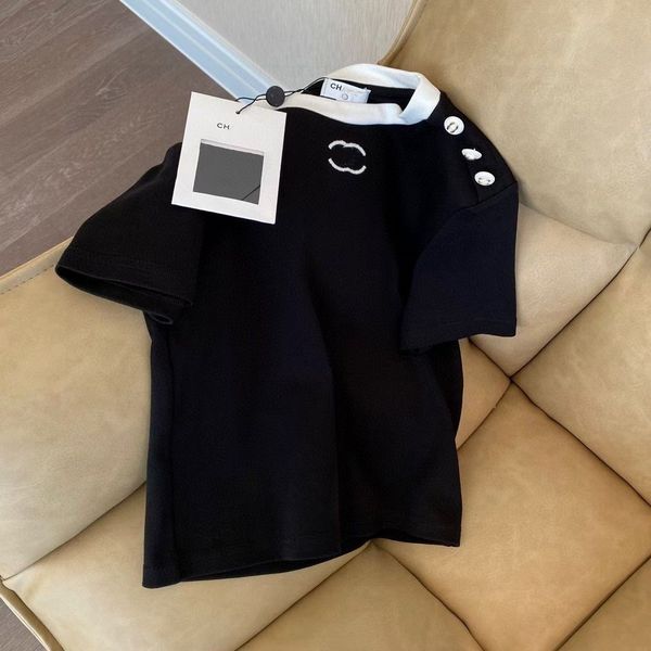 

Women's T-shirt Embroidery Top 2024 Summer pop-up T-shirt Simple Fashion Hot Models Black White Size S-L