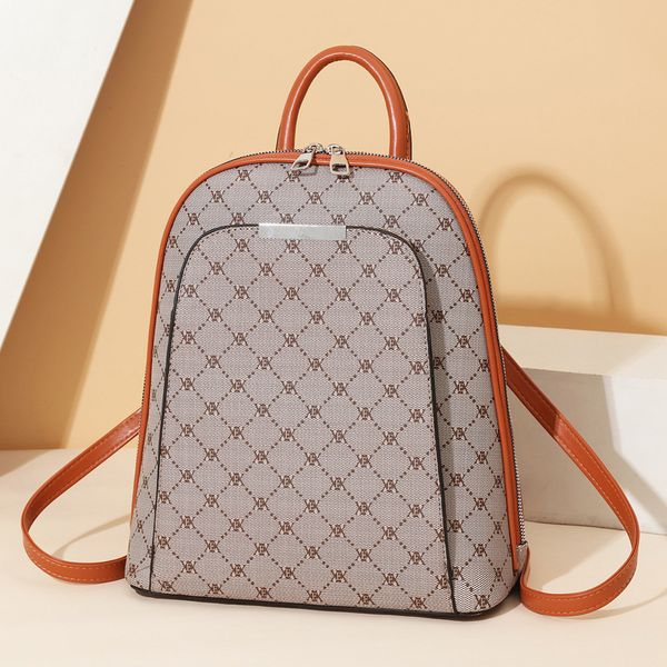 

Wholesale women's backpacks classic print fashion handbags shopping leisure leather backpacks college wind rhombus women messenger bag 0627#, Brown