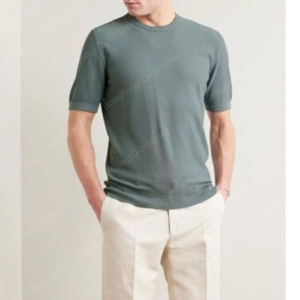 

Designer Men T Shirt Loro Mens Blue Slim-fit Cotton and Silk-blend Pick T-shirt Short Sleeves Tops Summer Tshirts Piana, Green