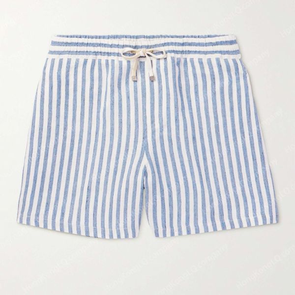 

Designer Men Shorts Summer Italian Design Casual Short Pants Loro Piano Bermuda Bay Straight-Leg Striped Linen Drawstring Shorts Beach Wear Piana, White
