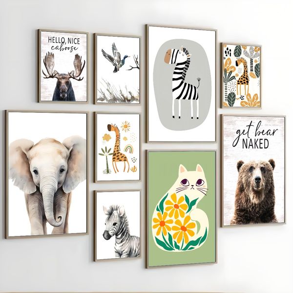 

3 pieces Wooden Framed Canvas Poster bohemian cat art, cat art, houseplants, simple art,Creative Waterproof Canvas Posters, Bedroom, Office