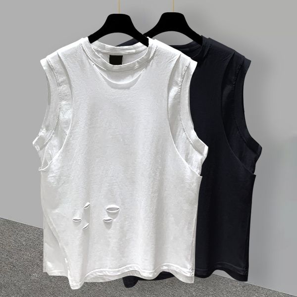 

designer t shirt mens t shirts Fake two piece perforated sleeveless tshirt for mens summer trend loose vest, White