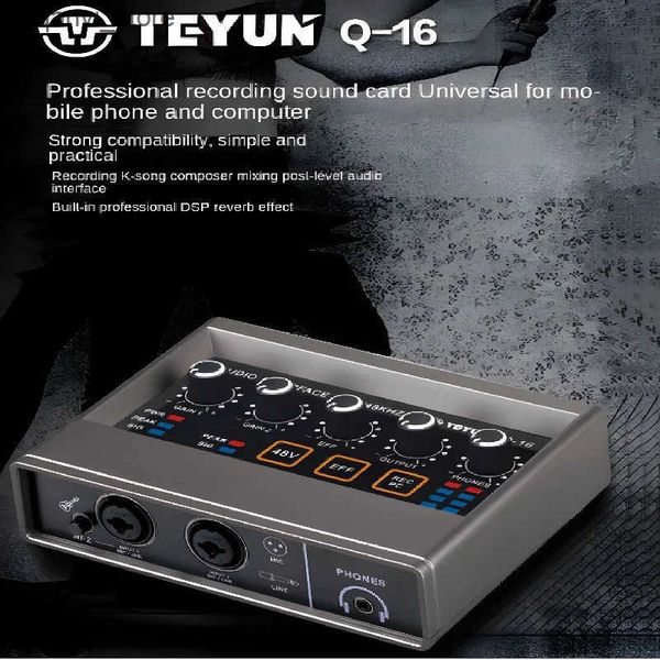 Sound Cards TEYU Q-16 Audio Interface Sound Card 16-bit/48KHz Converter Electric Guitar Live Recording Professional Studio Sing Podcast Q16 L240910