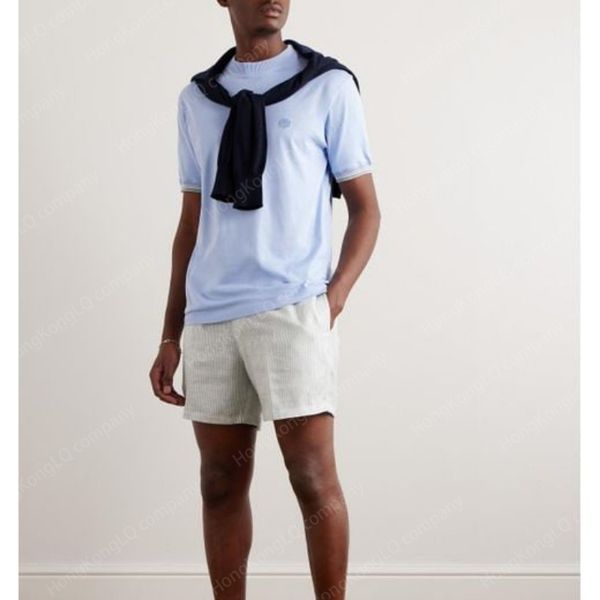 

Designer Men T Shirt Loro Mens Blue Logo-embroidered Cotton-jersey T-shirt Short Sleeves Tops Summer Tshirts Piana