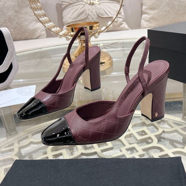 

24ss Womens Dress Shoes Chunky Heels Designer Patent Leather/Sheepskin Vintage Black Square Toe Outdoor Casual Shoes Womens Dress Party Shoes With Dust Bag, Mahogany