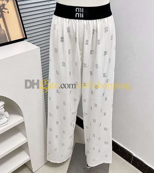 

women' beaded pants designer luxury full logo wide leg pants high waist slim casual fashion trend trousers, White