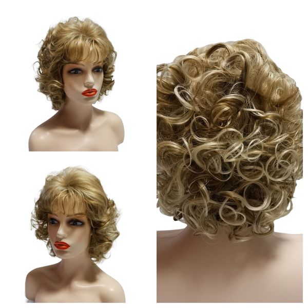 

Short Wig Curly Wig for White Black Women Natural Synthetic High Fiber French Deep and Bohemian Loose Deep Curly Daily Wear Elegant and Charming, Blonde