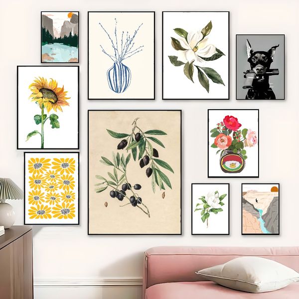 

3 pieces Wooden Framed Canvas Poster Magnolia flowers, modern plant decoration, Creative Waterproof Canvas Posters, Bedroom, Office