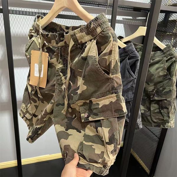 

mens denim cargo shorts pants camouflage pattern summer casual board beach shorts pant vintage outdoor loose shorts knee length brand cargo short jeans big pocket, Khaki