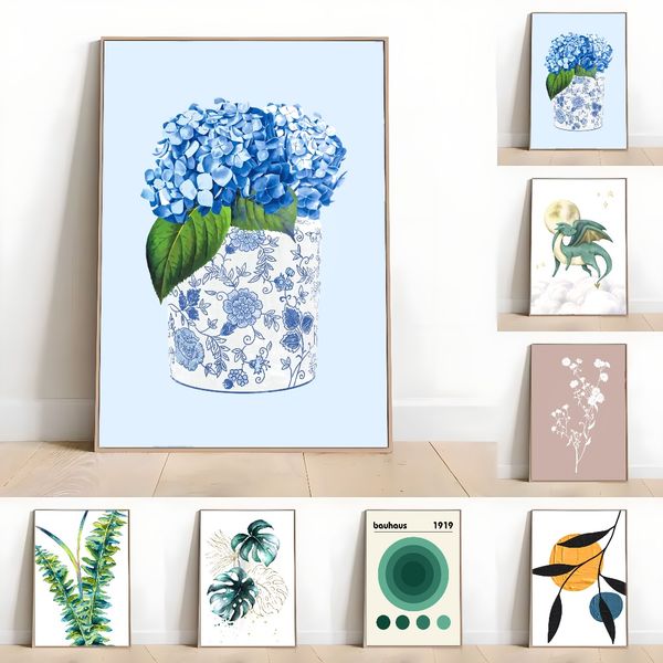 

3 pieces Wooden Framed Canvas Poster Botanical art, leaves poster, Creative Waterproof Canvas Posters, Bedroom, Office, Living Room