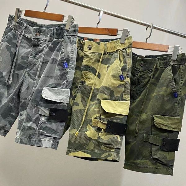 

mens denim cargo shorts Island pants camouflage pattern summer casual board beach shorts thigh pants vintage loose shorts brand badge cargo short jeans big pockets, Gray