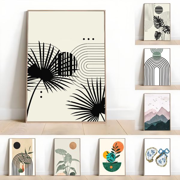 

3 pieces Wooden Framed Canvas Poster Geometric and grass poster, abstract art, Creative Waterproof Canvas Posters, Bedroom, Office