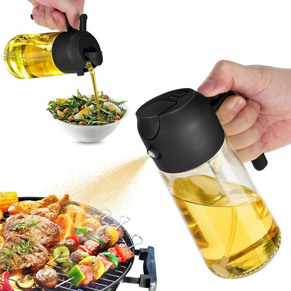 

16oz Bottle for Kitchen - 2 in 1 Olive Oil Dispenser and Oil Sprayer - 470ml Bottle - Oil Sprayer for Cooking, Kitchen, Salad, Barbecue Black