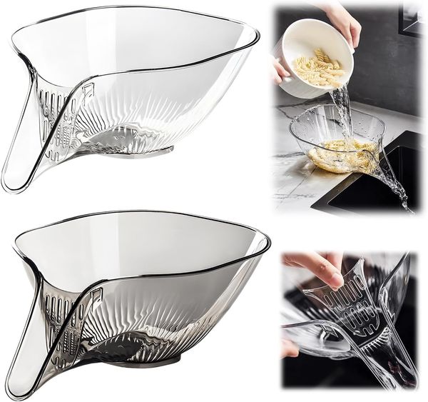 

Multi-functional Drain Basket - New Fruit cleaner container with filter, Kitchen sink collection Drain fruit rinser Vegetable cleaner filter (2 pieces, clear + grey)