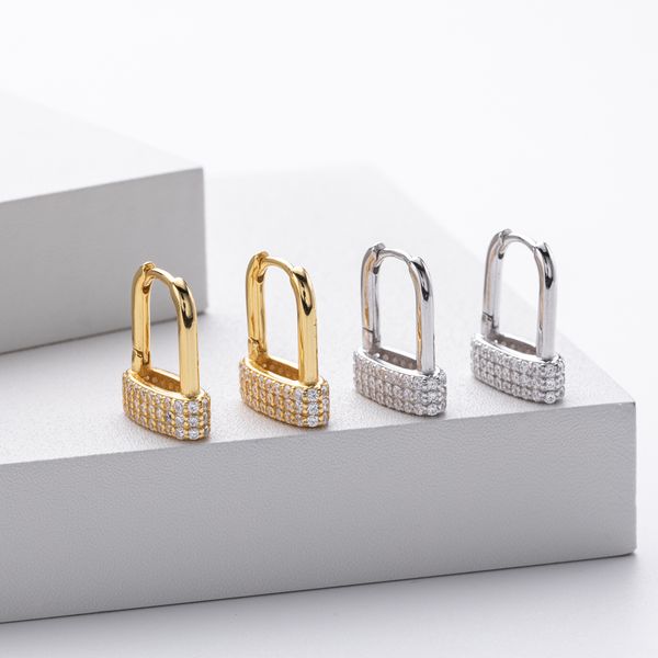 

Retro style pop women's 925 sterling silver earrings Creative geometric three-dimensional door lock white design earrings