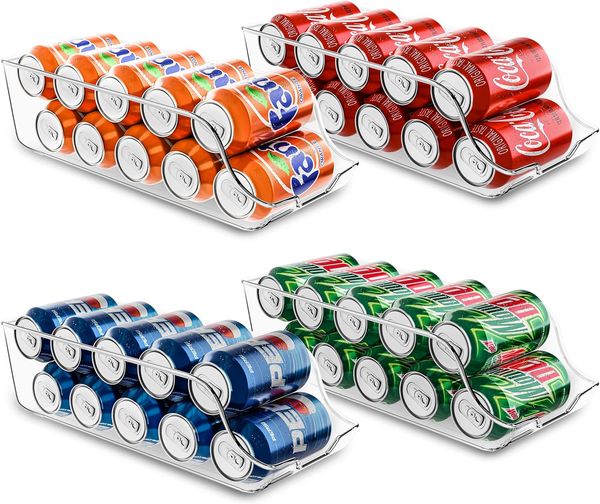 

Utopia Kitchen Clear soda Can Organizer - 4-piece refrigerator or countertop beverage organizer - Soda can dispenser for refrigerator storage