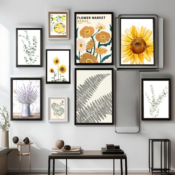 

3 pieces Wooden Framed Canvas Poster Sunflower poster, botanical art, Creative Waterproof Canvas Posters, Bedroom, Office, Living Room